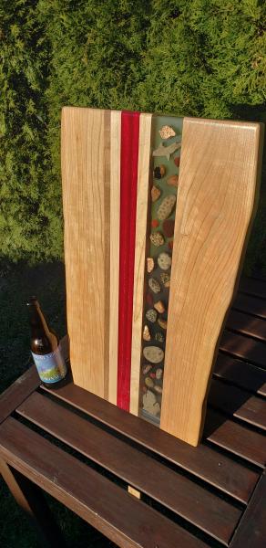 Cherry/Walnut/Maple Red epoxy river + stone serving Charcuterie platter