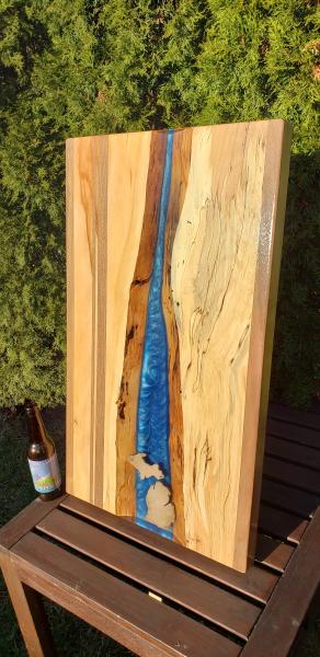 Maple/Walnut live edge Blue epoxy resin river Petoskey table top