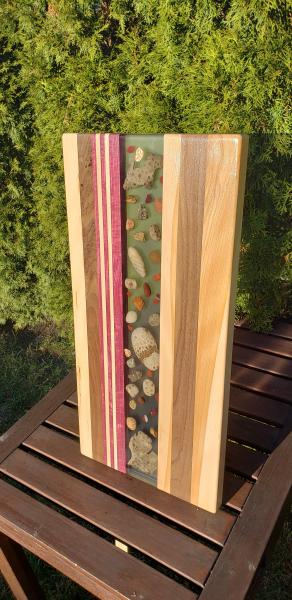 Cherry/Purpleheart/Maple/Walnut epoxy river Michigan Petoskey charcuterie serving platter picture