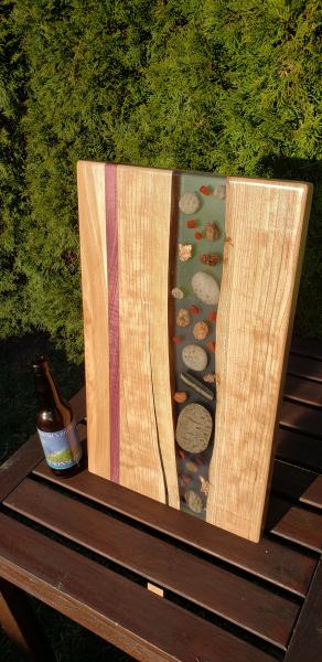 Cherry/Purpleheart Epoxy river + stone serving Charcuterie platter picture