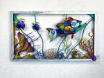 Grouper fish and Turtles Sea Life Frame Reef Scene Sculpture