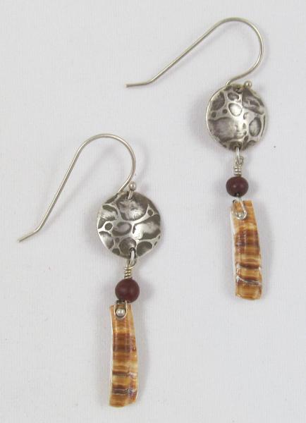 Red jasper bead and shell earrings picture