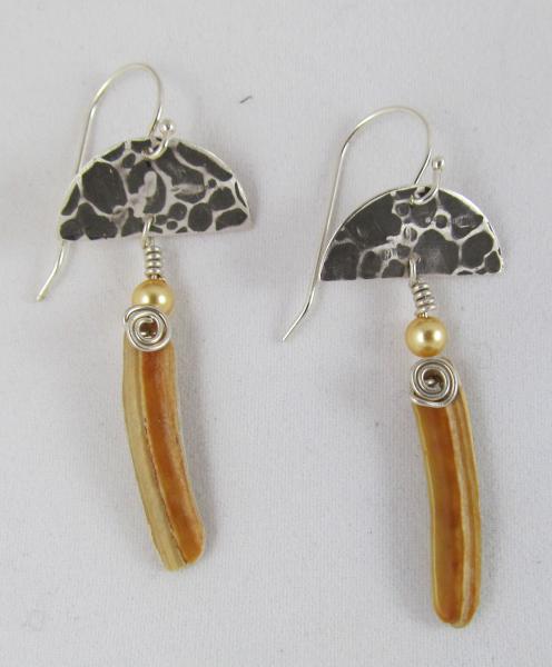 Half circle , gold pearl and shell earrings picture