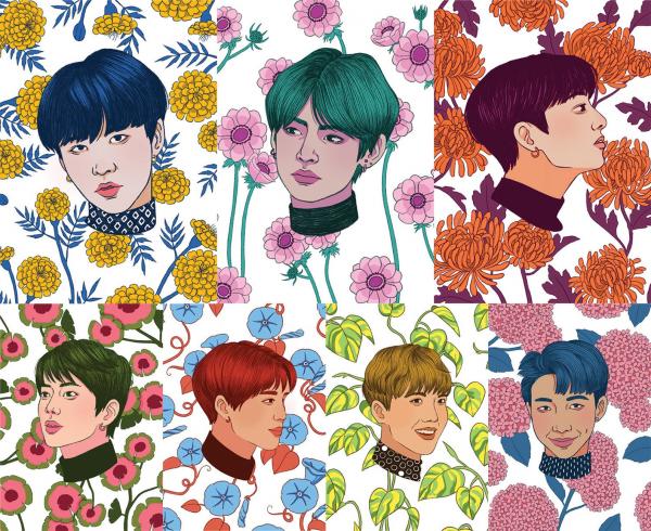BTS Flower Portrait Prints