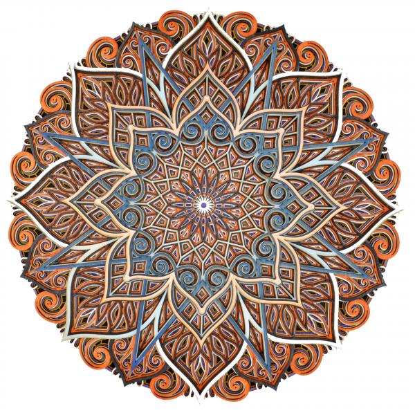 Large Blues and Oranges Mandala #19