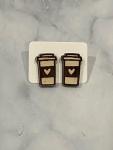 Coffee Cup Wood Stud Earrings