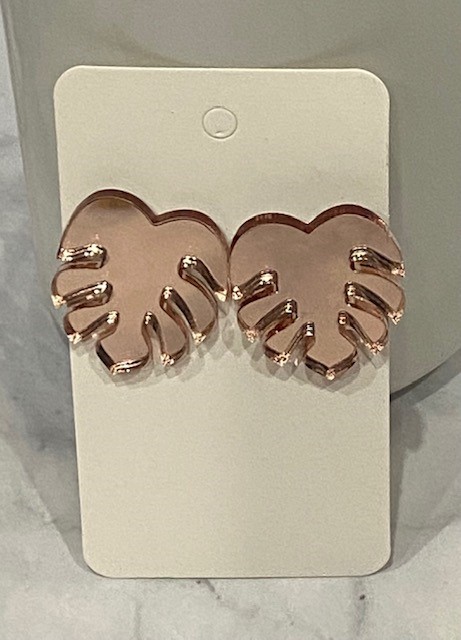 Rose Gold Acrylic Mirror Monstera Palm Earrings