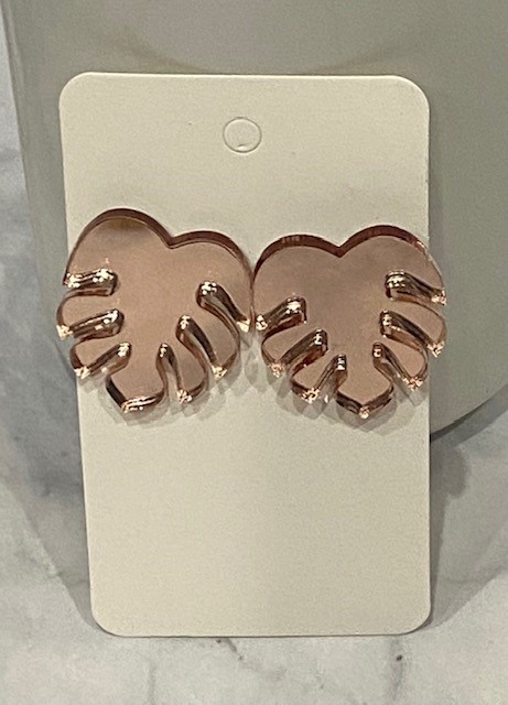 Rose Gold Acrylic Mirror Monstera Palm Earrings picture