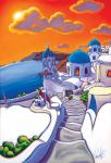 Chasing the Sun in Santorini Framed Metal Giclee