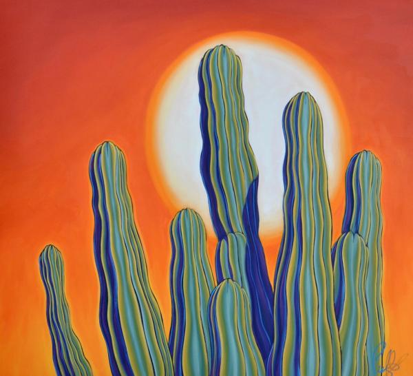 Baja Cactus Sunset Framed Metal Giclee