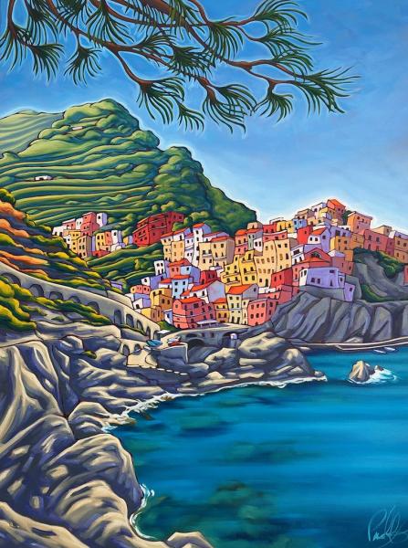 Sunny Days in Cinque Terra Framed Metal Giclee