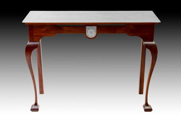 Mahogany Table with Acid Etched Metal Top and Medallion picture
