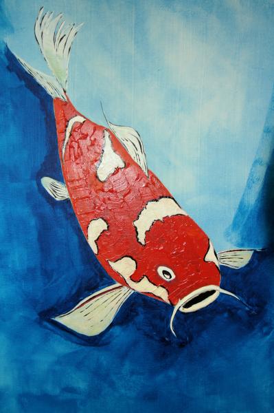 Red Koi on Blue