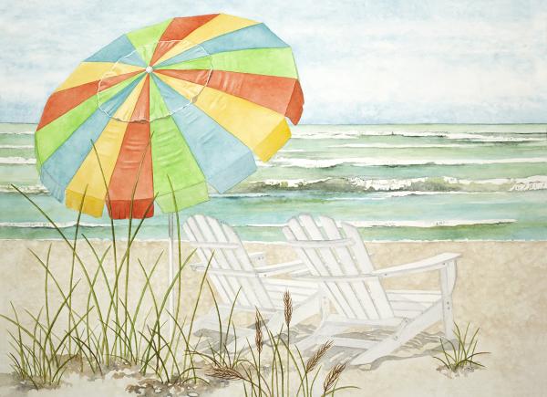 Umbrella with Beach Chairs framed print picture