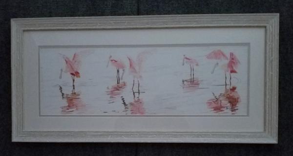 sm. Visiting Spoonbills, framed print picture