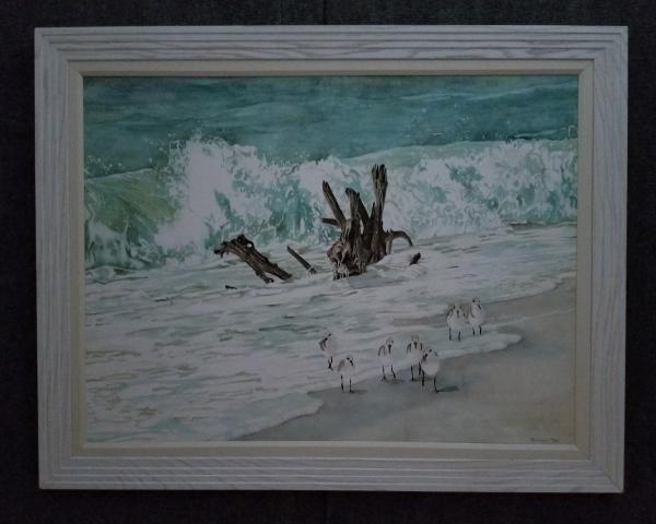 Driftwood in Surf, canvas framed print