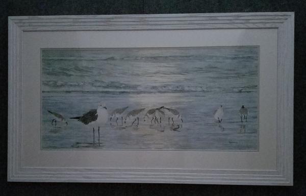 Sea Gull with Sandpipers, original water color painting