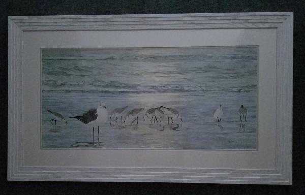 Sea Gull with Sandpipers, original water color painting picture