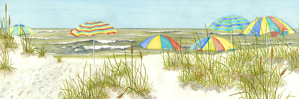 Beach Umbrellas , framed canvas picture