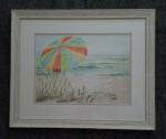 Umbrella with Beach Chairs framed print