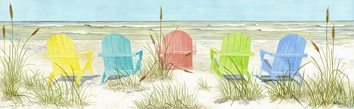 Beach Chairs, framed canvas print picture