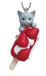 Neko Cafe Cat Cafe Gray on Strawberry Ice Cream Bar Vol. 9 Mascot Key Chain