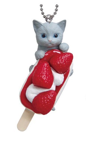 Neko Cafe Cat Cafe Gray on Strawberry Ice Cream Bar Vol. 9 Mascot Key Chain