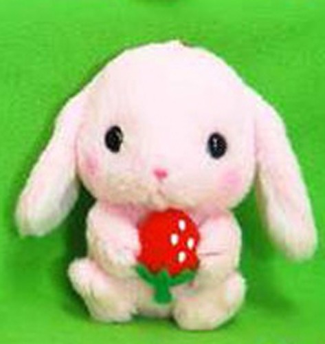 Pote Usa 3'' Pink Bunny Holding Strawberry Amuse Plush Key Chain picture