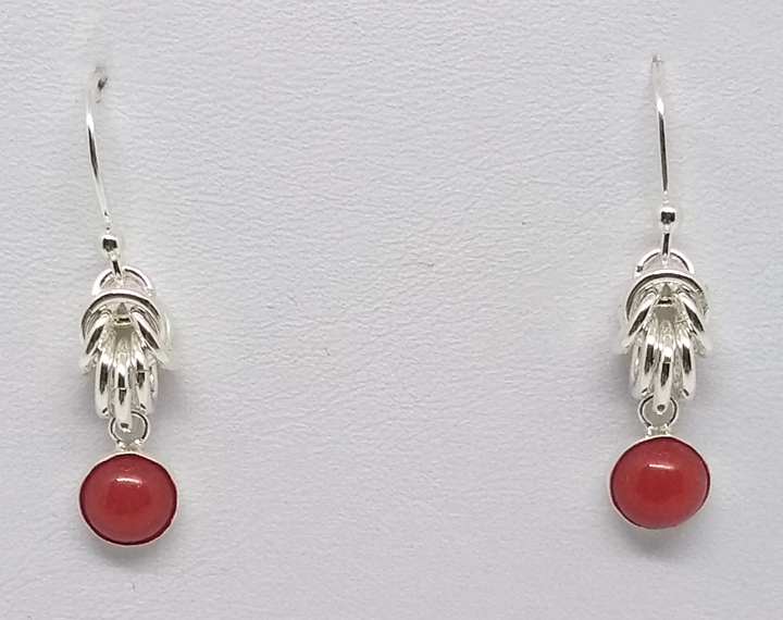 Half Byzantine Earrings with Red Quartz Drops