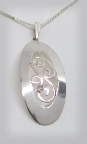 Large Oval Filigree Pendant with Diamond Accent picture