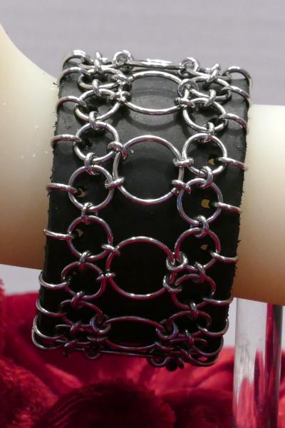 Leather and Stainless Steel Chainmaille Bracelet