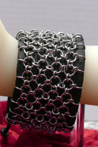 Leather and Stainless Steel Chainmaille Bracelet