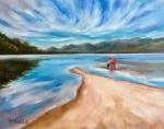 Fishing at Alturas Lake, Idaho, Oil Painting