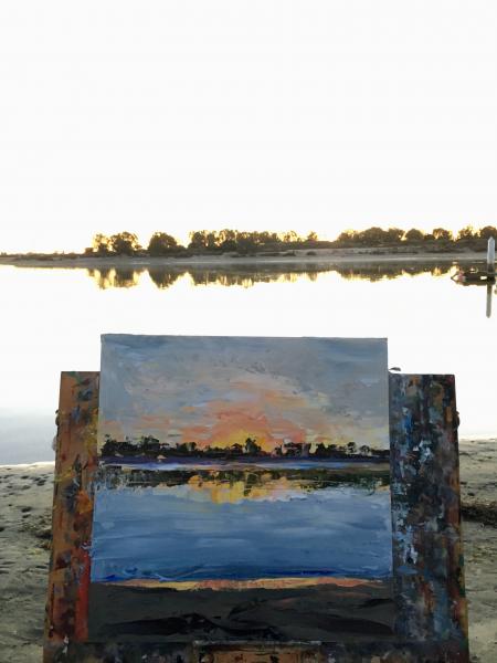 Mission Bay Sunset Palette Knife Oil Painting picture