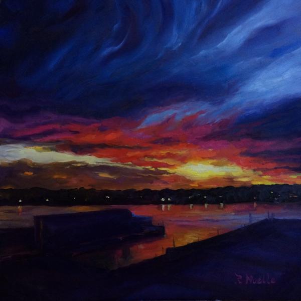San Diego Harbor Sunset Oil Painting