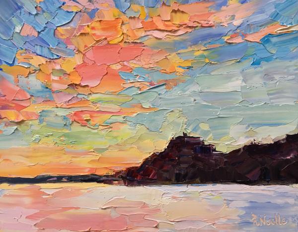 Rainbow Sunset Lake Murray Palette Knife Oil Painting