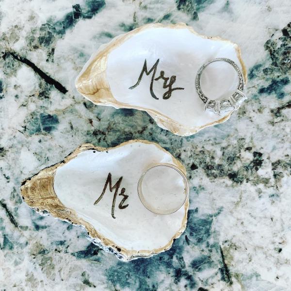 White Oyster Shell Mr & Mrs Ring Dishes