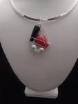 Onyx, Red Quartz and Swarovski Pearls in Crystal pendant only