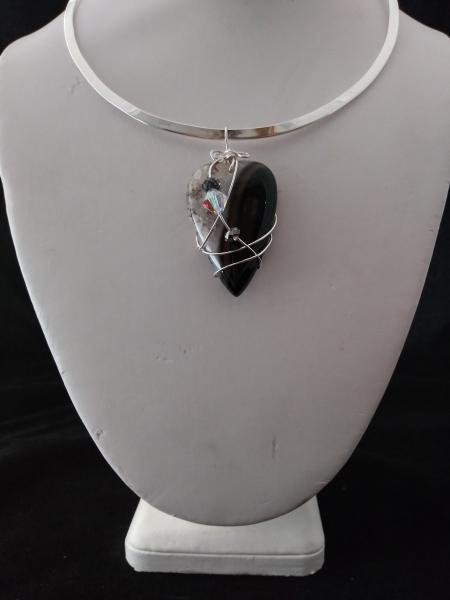 Heart Agate black and white Pendant only