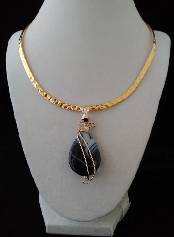 Black and White Banded Agate Pendant Only