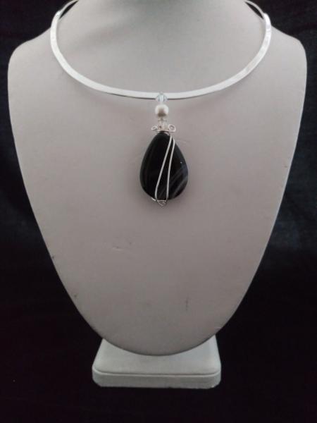 Black and White Banded Agate Pendant Only