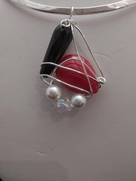 Onyx, Red Quartz and Swarovski Pearls in Crystal pendant only picture