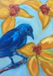 Bluebird with yellow flowers