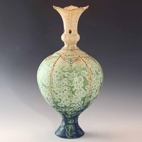 Large Flowertop Vase with Beads, Green