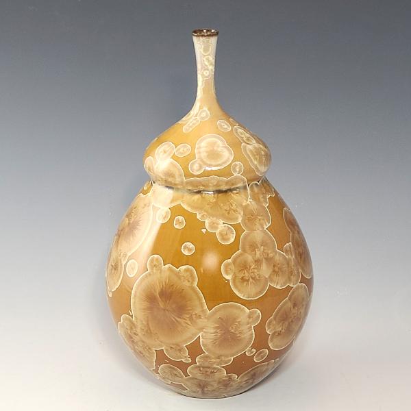 Porcelain Bottle with Golden Brown Crystalline Glaze