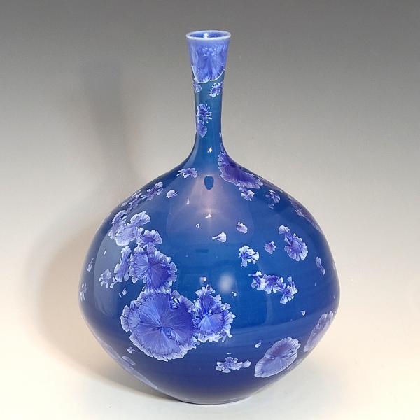 Porcelain Bottle with Blue Crystalline Glaze