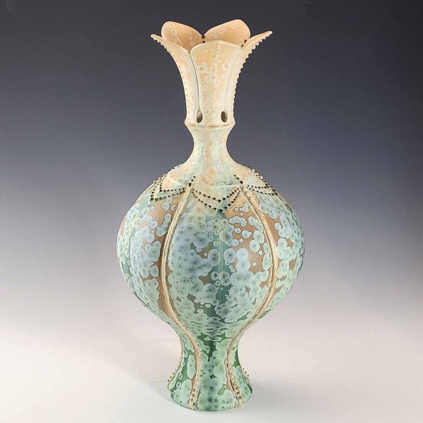 Green Porcelain Vase with Flower-Top