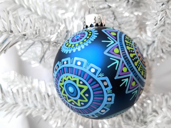 Whimsical Blue Ornament with Lime and Purple Design picture