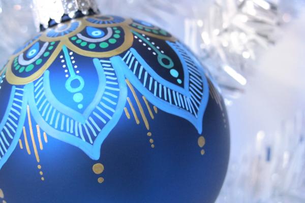 Art Deco Opulence Blue Hand Painted Ornament picture