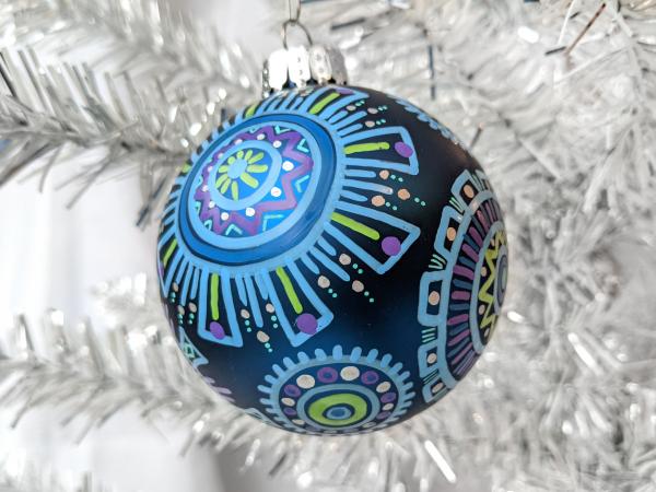 Whimsical Blue Ornament with Lime and Purple Design picture